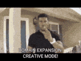 a man is standing in front of a house smoking a cigarette and says domain expansion creative mode .