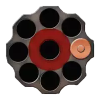a close up of a revolver cylinder with a bullet in the center