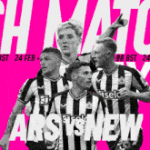 a group of soccer players are standing next to each other in front of a pink background that says ' himato ' on it