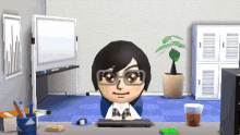 tomodachi life office typing work computer