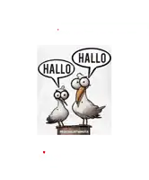 a cartoon of two birds saying hallo