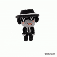 a stuffed animal with a hat and headphones is animated with meta animated drawings