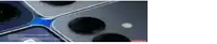 a close up of a cell phone camera with a blue stripe on the bottom .