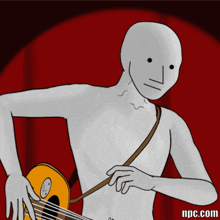 a cartoon of a man playing a guitar with the website npc.com written below him