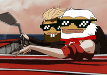 a couple of cartoon characters wearing sunglasses and a red scarf