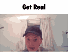 a picture of a boy wearing a hat and the words get real