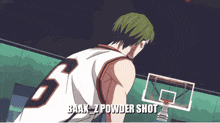 a basketball player with the number 5 on his jersey is about to take a powder shot