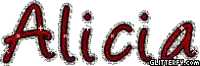 the name alicia is written in red with glitter
