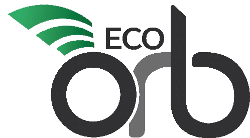 a logo for eco orb has a green leaf on it