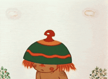 a cartoon character with a bird on his hat