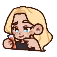 a cartoon of a girl with blonde hair holding a cup
