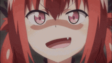 a close up of a red haired anime character making a funny face