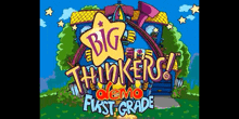 a cartoon illustration of a school with the words big thinkers demo first grade