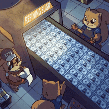 a cartoon illustration of two squirrels playing a game called refining sugr