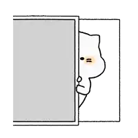 a black and white drawing of a cat peeking out from behind a door .
