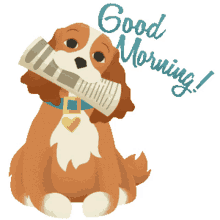 good morning wagging tail dog newspaper cute