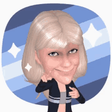 a cartoon of a woman with blonde hair is smiling and giving a thumbs up
