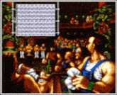 a group of people are gathered in a room watching a boxing match