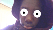 a close up of a person 's face with white eyes and a hoodie