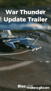 a war thunder update trailer is displayed on a screen