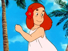 a girl in a white dress with a flower in her hair