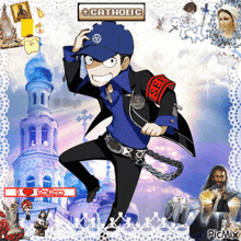a picture of a cartoon character with the word catholic on top