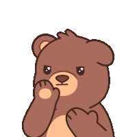 a cartoon brown teddy bear covering his mouth with his paw