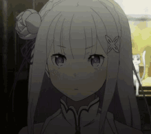 a girl with white hair has a flower in her hair