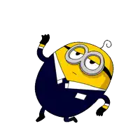 a cartoon minion is wearing a suit and tie and looking through a magnifying glass .