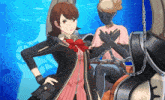 a girl with her hands on her hips is standing next to another girl