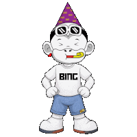 a cartoon character wearing a shirt that says binc on it