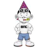 a cartoon character wearing a shirt that says binc on it