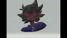a 3d model of a person with a purple shirt and red eyes