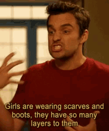 Nick Miller New Girl GIF - Nick Miller New Girl Girls Are Wearing Scarves And Boots GIFs