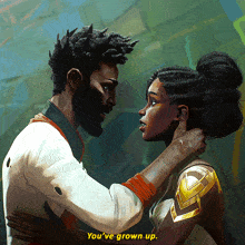 a cartoon drawing of a man and a woman with the words you 've grown up above them