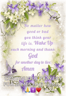 continuous prayers for james and family with flowers and birds