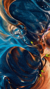 a painting of a blue and orange swirl with the letter e on it