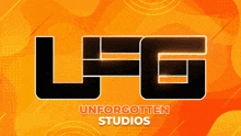 a logo for unforgotten studios is shown on a bright orange background