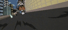 a person is riding a skateboard down a street in a city .