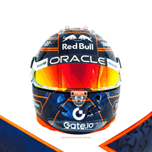 a helmet that says red bull is on display