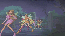 a cartoon of a group of fairy girls walking