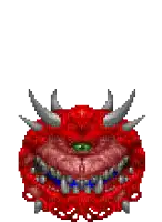 a pixel art of a red monster with a blue heart in its mouth