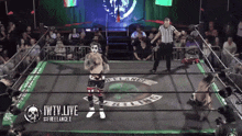 a wrestler in a ring with the words iwtv live on the bottom right