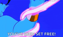 a cartoon of a genie with the words `` you 've been set free '' written on the bottom .