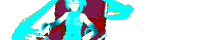 a blue and white drawing of a person on a red box