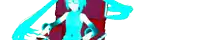 a blue and white drawing of a person on a red box