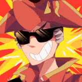a cartoon drawing of a man wearing sunglasses and a hat with a smile on his face