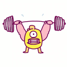a cartoon character is lifting a barbell with his arms .