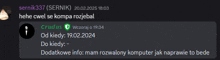 a screenshot of a discord conversation between sernik and crudus