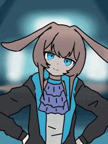 a drawing of a girl with bunny ears and a blue shirt